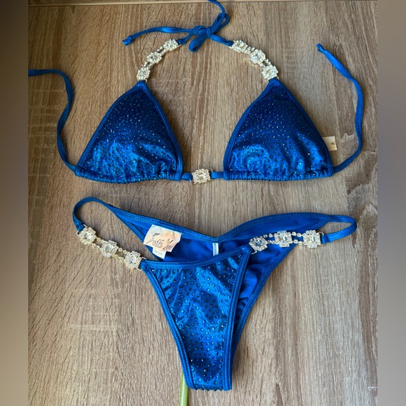 Suits You Swimwear Custom Blue Bikini with Crystal Accents